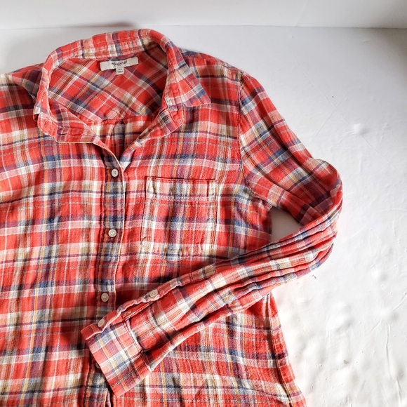 MADEWELL Plaid Button Down Boyshirt in Suntour XS - Picture 2 of 7
